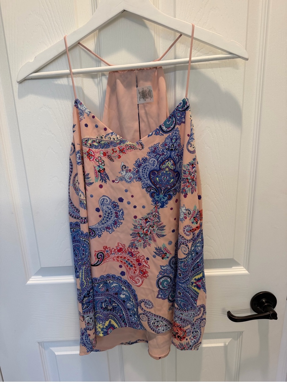 Express Barcelona Cami Tank Top Womens M Pink Blue Paisley Racerback Blouse